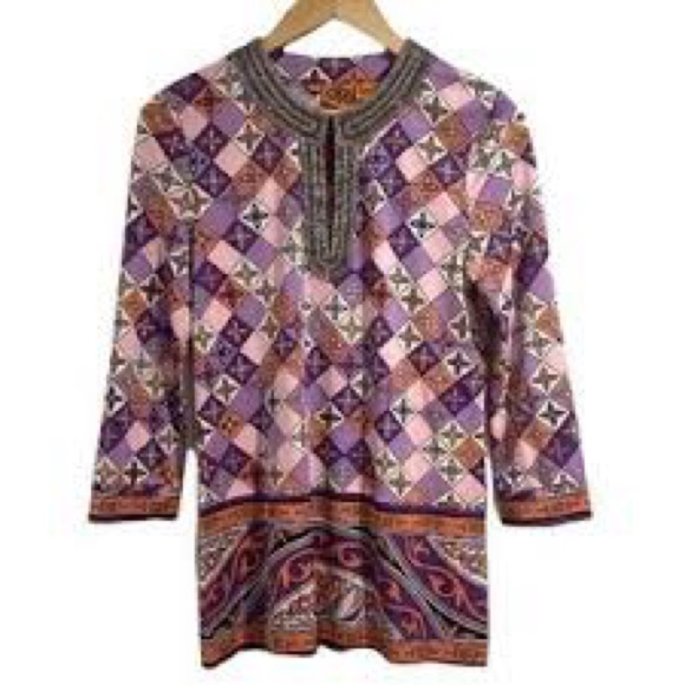 Tory Burch Purple and Pink Geometric Tunic